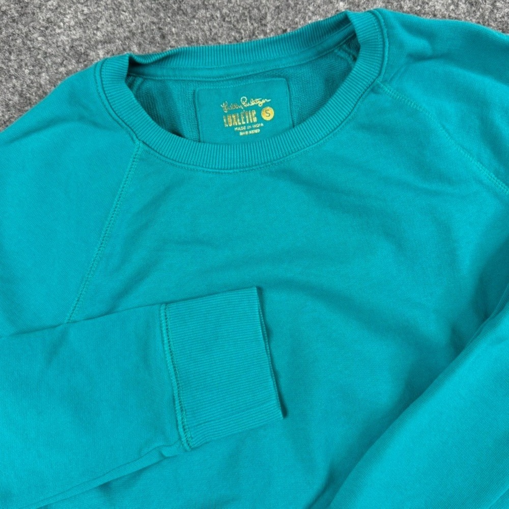 Lilly Pulitzer Luxletic Sweatshirt Womens Small Teal Raglan Gold Zip Pullover